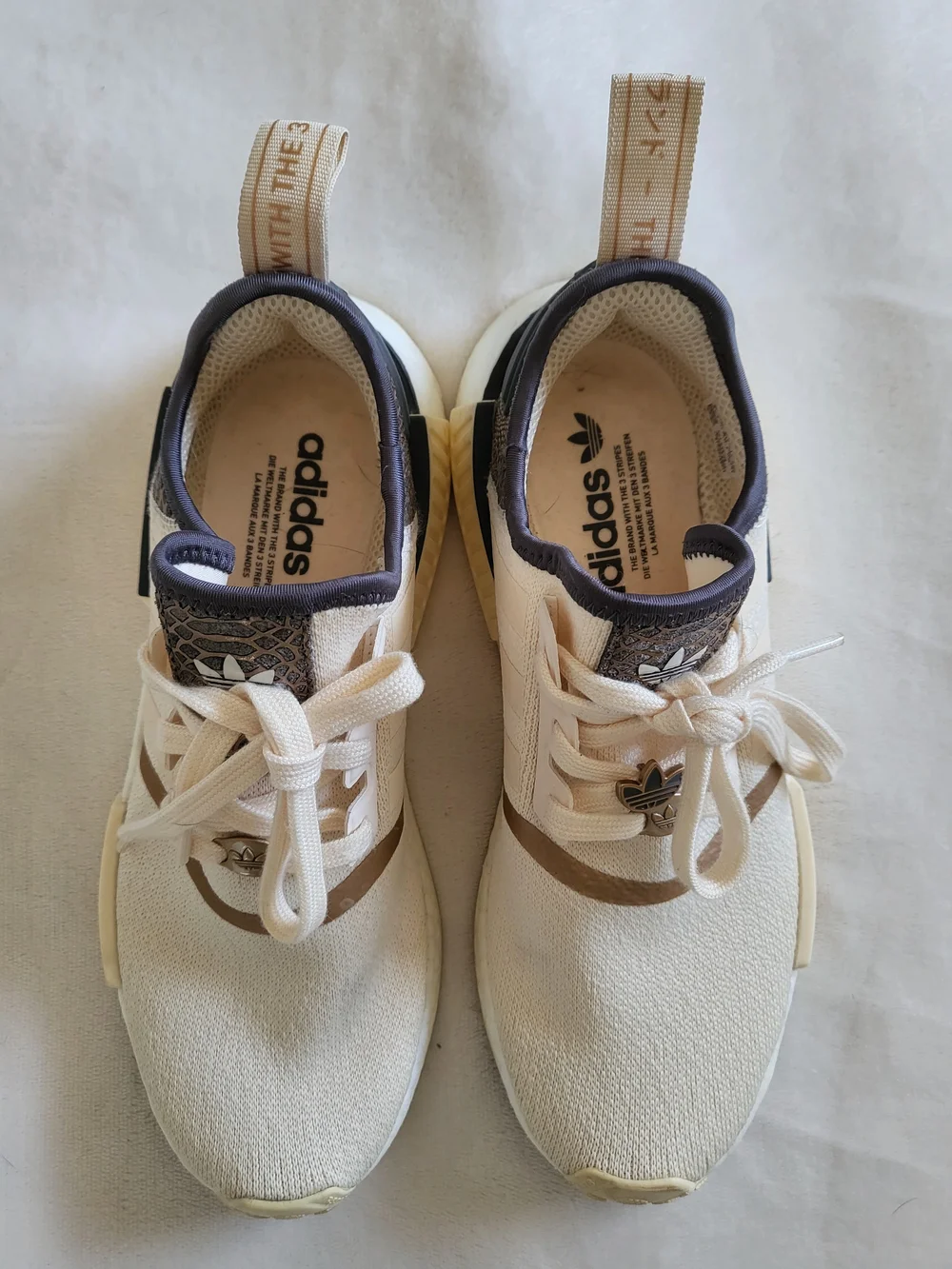 adidas Womens NMD R1 Sneakers in Cream with Brown Accents